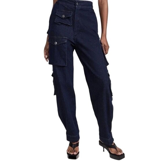 New EB Denim Women Cargo Jeans Size Small Dark Wash Blue Baggy Grunge Denim USA